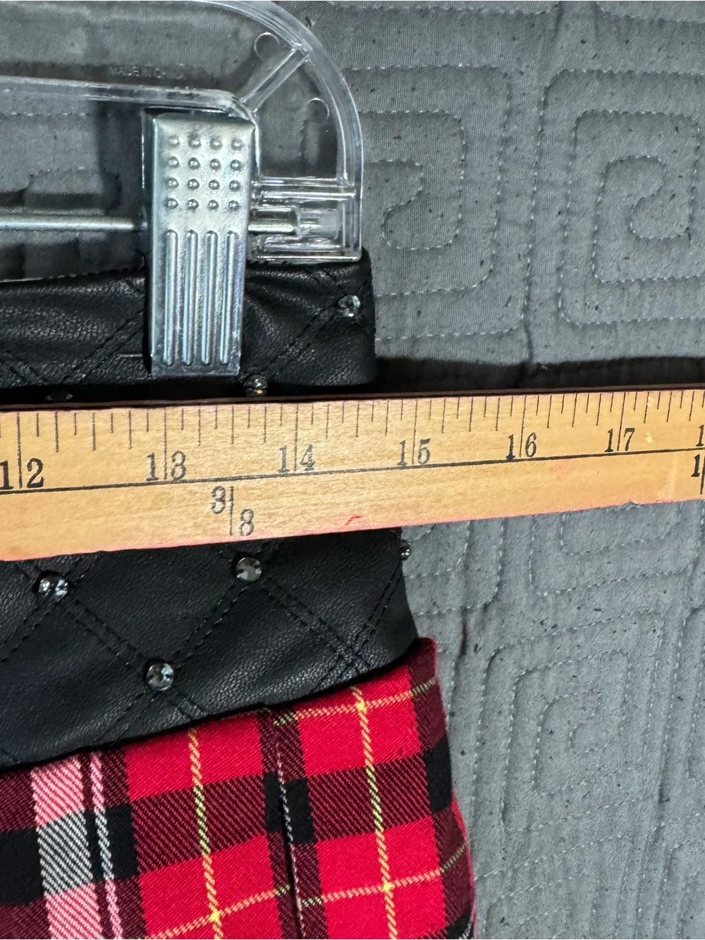 Justice Girls Plaid Pleated Skort Skirt Size 18 Red Black Studded Faux Leather